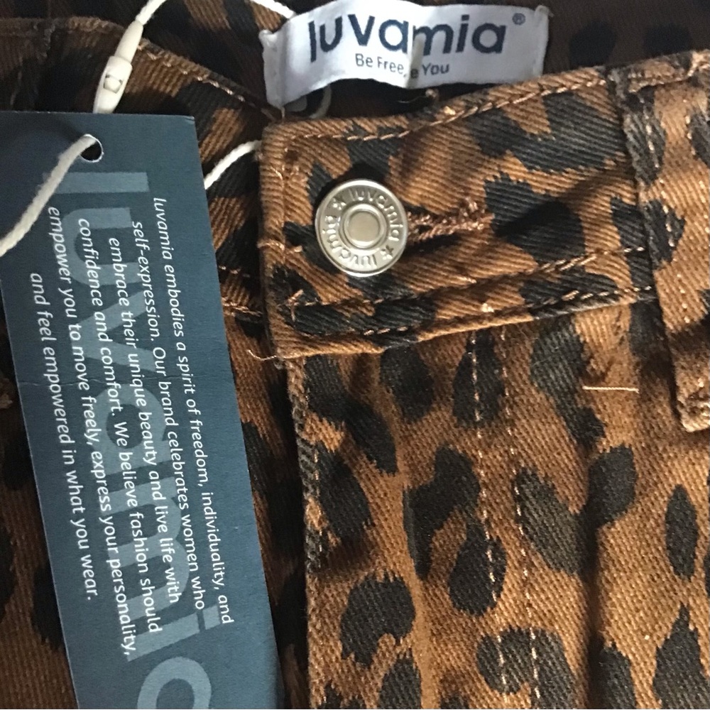luvamia, Animal Print Wide Leg Pants, Brown Leopard, Size L - Picture 1 of 8